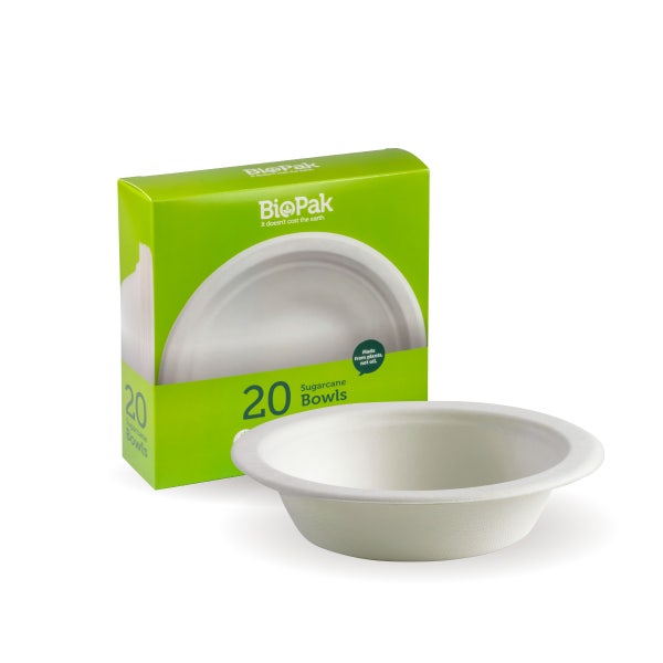 BioPak 20 Pack - 500ml White BioBowl - (Carton of 80)