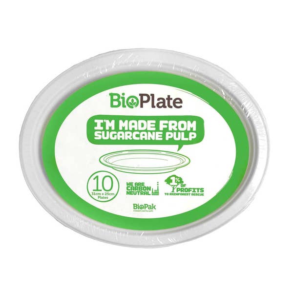 BioPak 10 Pack - 31cm / 12" White BioPlates in Plastic Sleeves - (Carton of 120)