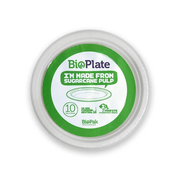 BioPak 10 Pack - 18cm / 7" White BioPlates in Plastic Sleeves - (Carton of 170)