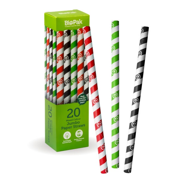 BioPak 20 Pack - 10mm Mixed Jumbo BioStraws - (Carton of 200)