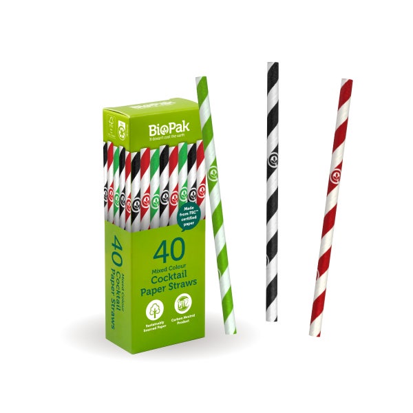 BioPak 40 Pack - 6mm Mixed Cocktail BioStraws - (Carton of 560)