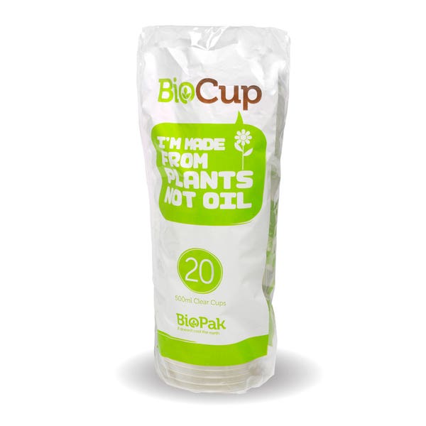 BioPak 20 Pack - 500ml Clear Tumbler BioCups - (Carton of 240)