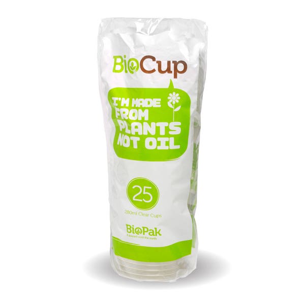 BioPak 25 Pack - 280ml Clear BioCups - (Carton of 300)